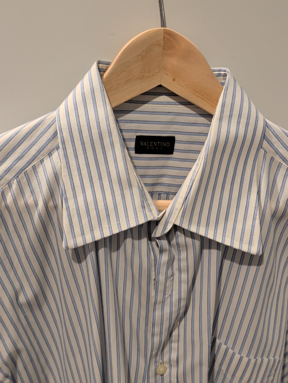 Valentino Men’s White and Light Blue Striped Dress Shirt